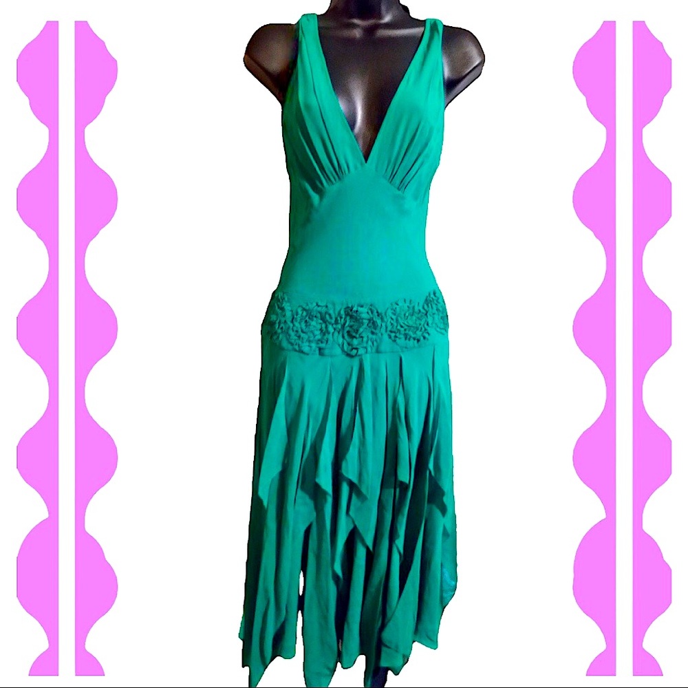 🥂MAXAZRIA COLLECTION 🍾Green Silk Cocktail Dress🍸Size 0